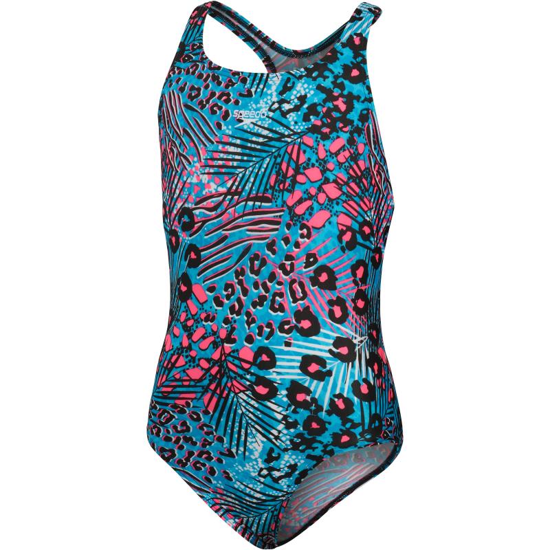 Dámske plavky Speedo Allover Medalist Swimsuit jungle lapis/black/white/fluo pink