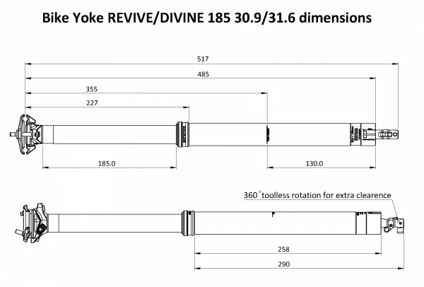 Bike Yoke teleskopická sedlovka Revive 2.0 185mm zdvih, Priemer: 30,9mm