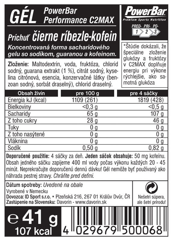 PowerBar PowerGel 41g Čierne ríbezle + Kofeín 1