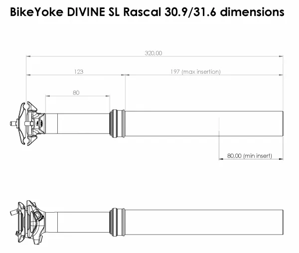 Bike Yoke teleskopická sedlovka Divine SL RASCAL 80mm zdvih, Priemer: 30,9mm, bez páčky