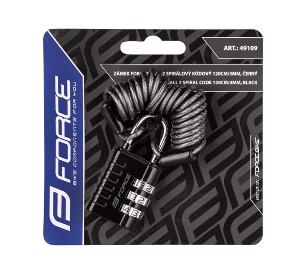 Force zámok F SMALL 2 špirálový kódový 120cm/3mm, čierny 1