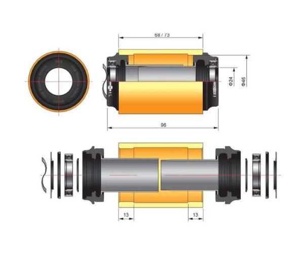 FSA stredové zloženie - adaptér kľúk M/Exo 24mm na PF30 73mm CFMM3-46/73