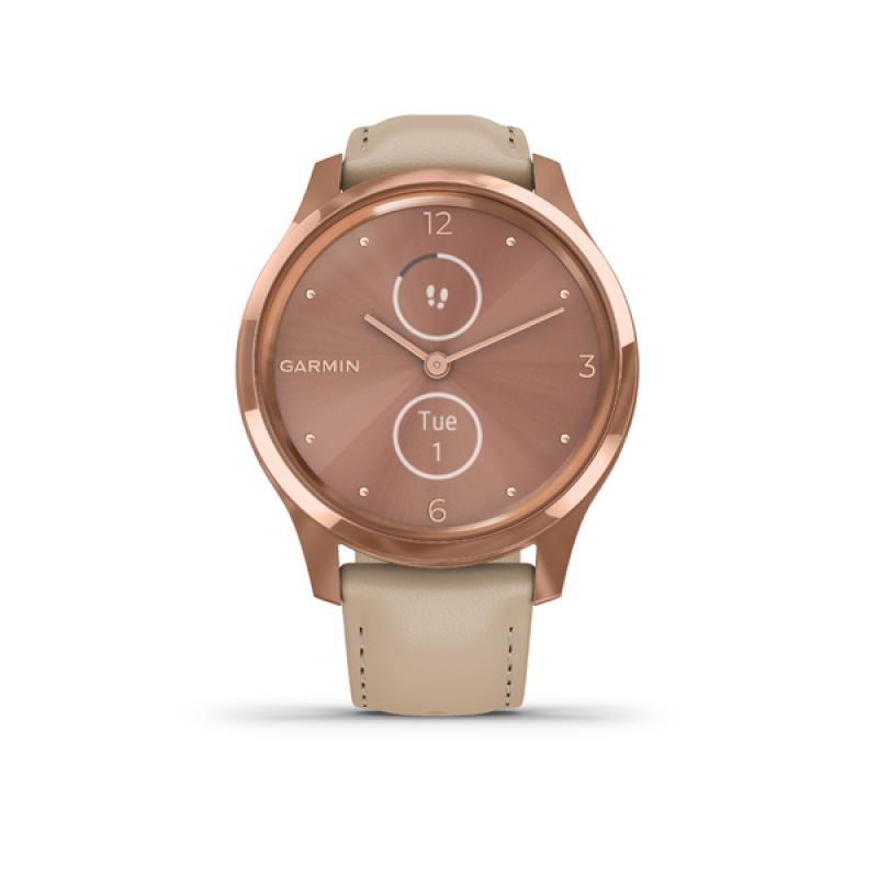 Garmin vivomove Luxe, 18K Rose Gold-Light Sand, Leather