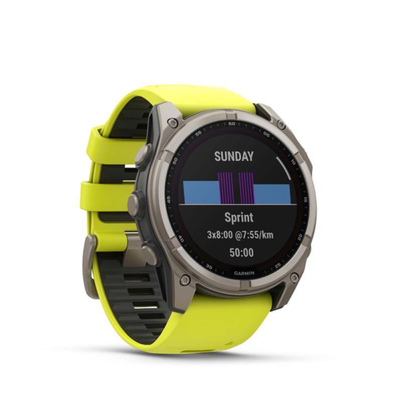 Garmin fenix 8 - 51mm, Sapphire Solar, Titanium, Amp Yellow/Graphite band