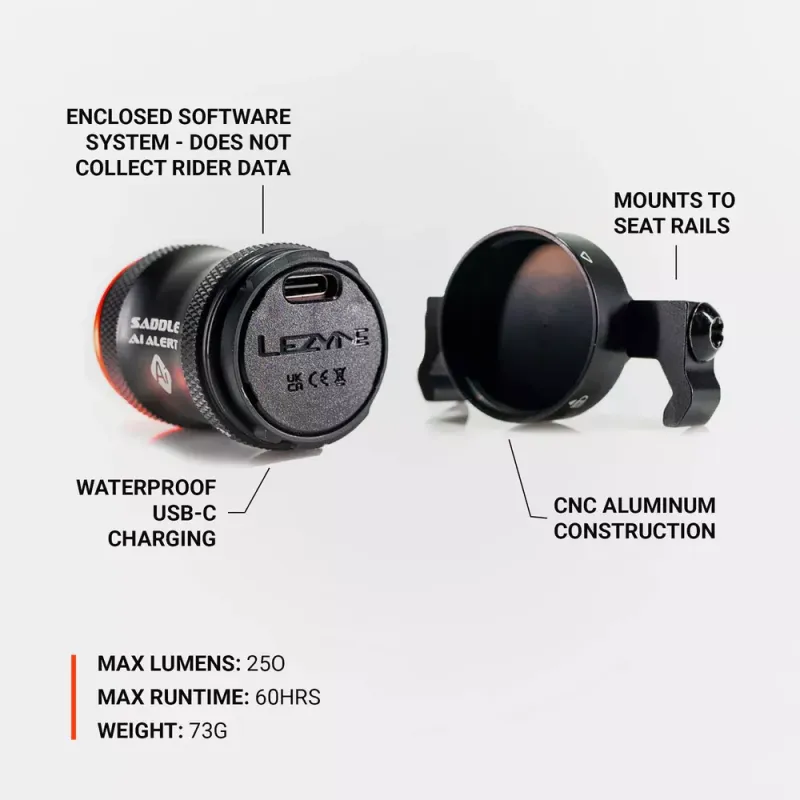 LEZYNE Zadné svetlo SADDLE Ai ALERT 250 13