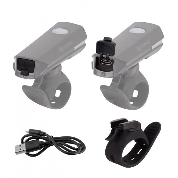 FORCE svetlo predné FLUX 200LM USB, čierne 2