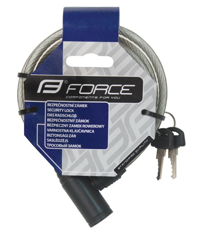 FORCE zámok ECO špirálový s držiakom 120cm / 8mm, číry 1
