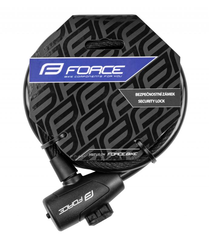 FORCE zámok STRONG špirálový s držiakom 180cm/12mm, čierny 1