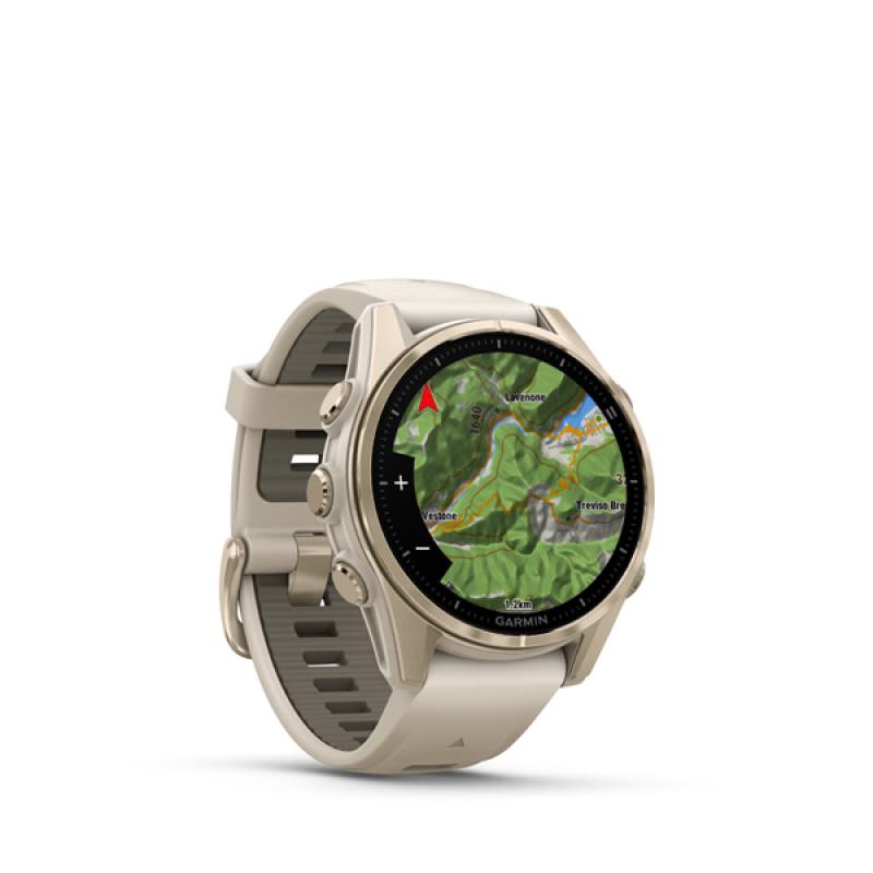 Garmin fenix 8 - 43mm, AMOLED, Sapphire, Soft Gold, Fog Gray/Dark Sandstone band