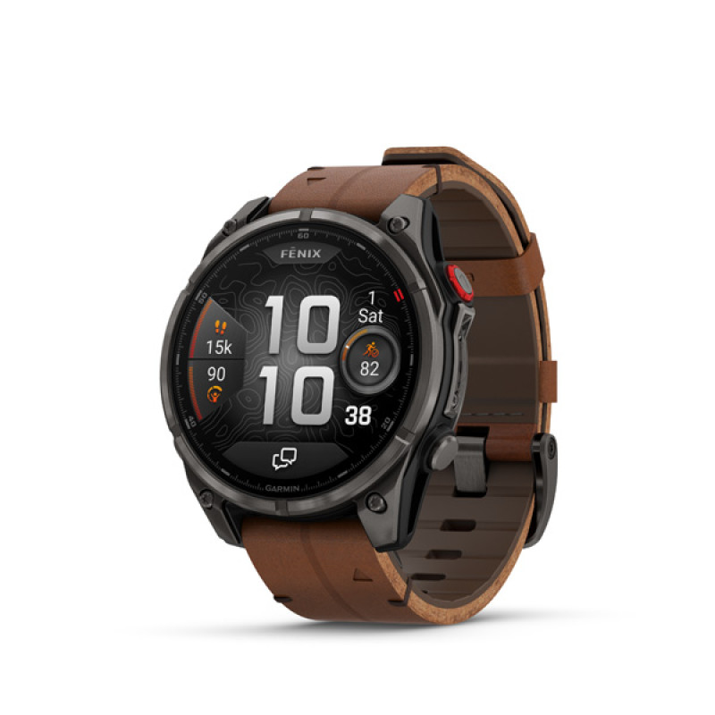 Garmin fenix 8 Pro - 47mm, AMOLED, Sapphire, Carbon Gray DLC Titanium, Chestnut Leather ba
