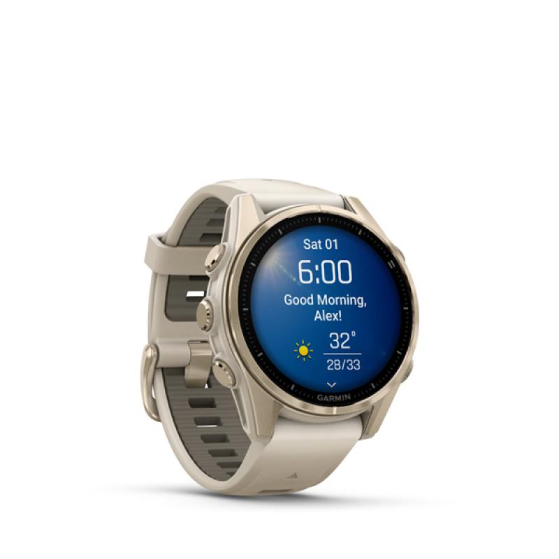 Garmin fenix 8 - 43mm, AMOLED, Sapphire, Soft Gold, Fog Gray/Dark Sandstone band