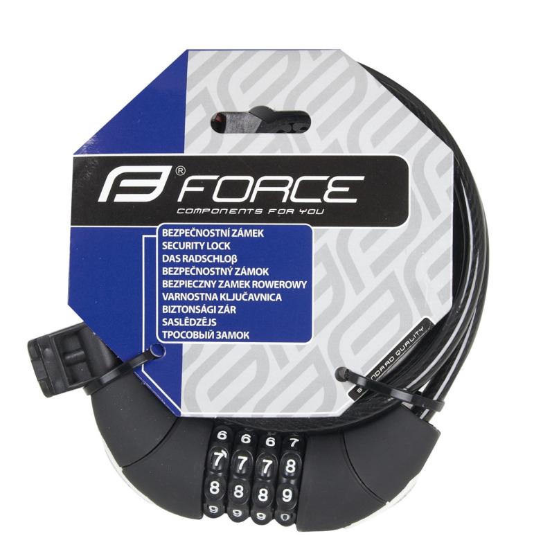 FORCE zámok LUX špirálový kódový 85cm / 10mm + držiak, čierny 1