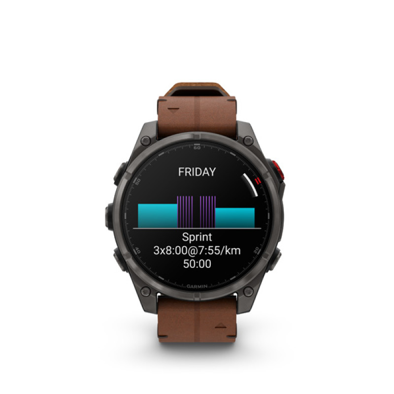 Garmin fenix 8 Pro - 47mm, AMOLED, Sapphire, Carbon Gray DLC Titanium, Chestnut Leather ba 6